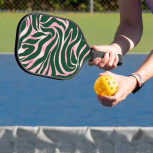 Elegant Green Rose Gold Glitter Zebra Pickleball Paddle