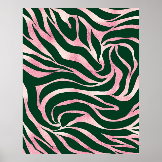 Elegant Green Rose Gold Glitter Zebra Poster (Front)