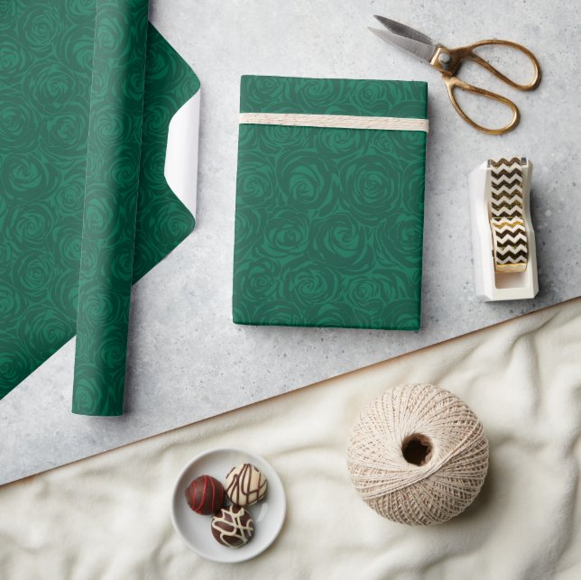 Elegant Green Rose Seamless Pattern Template Gift Wrapping Paper (Crafts)
