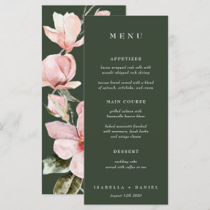 Elegant Green Rose Watercolor Magnolia Wedding Menu