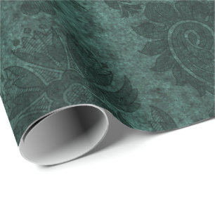 Elegant green royal damask floral pattern wrapping paper