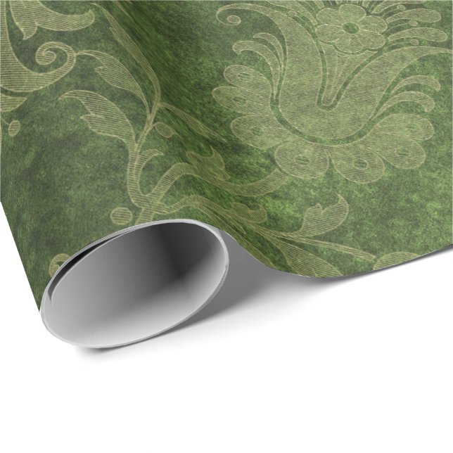 Elegant green royal damask floral pattern wrapping paper (Roll Corner)