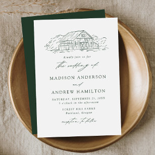 Elegant Green Rustic Barn Wedding Invitation