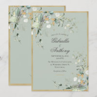 Elegant Green Rustic Leaves Greenery Gold Wedding
