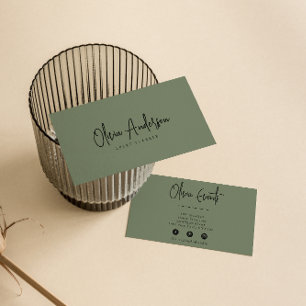 Elegant Green Rustic Minimalist Boho Chic Modern Business Card