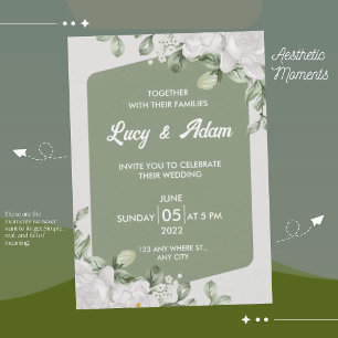 Elegant Green Sage White Floral Wedding Invitation