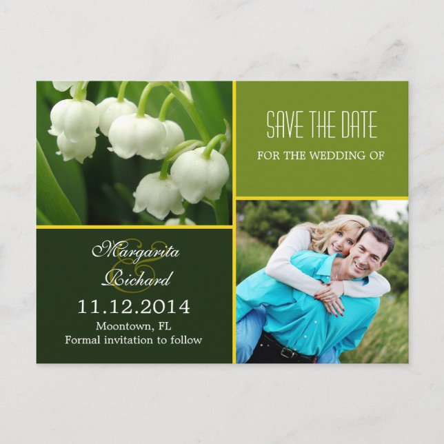 elegant green save the date photo postcards (Front)