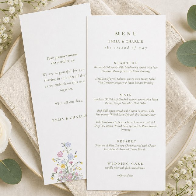 Elegant Green Script Double Side Wedding  Menu (Elegant Green Script Double Side Wedding Menu)