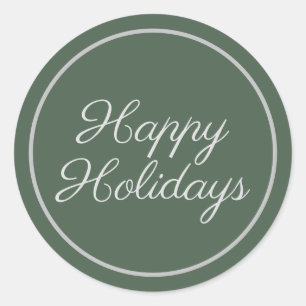 Elegant Green Script Happy Holidays Classic Round Sticker
