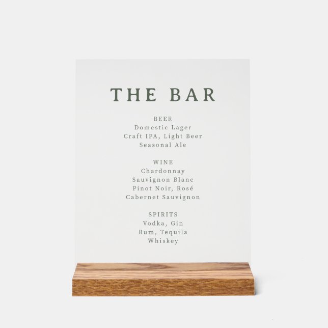 Elegant Green Serif Bar Menu Sign (Front)