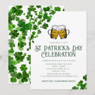 Elegant Green Shamrock St. Patrick's Day Party Invitation