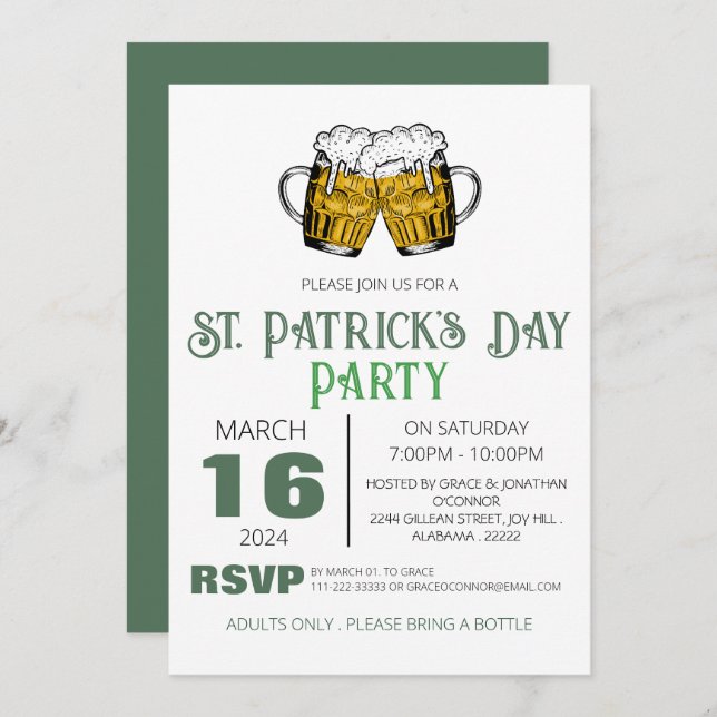 Elegant Green Shamrock St. Patrick's Day Party Invitation (Front/Back)