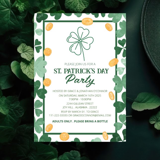 Elegant Green Shamrock St. Patrick's Day Party Invitation (Creator Uploaded)
