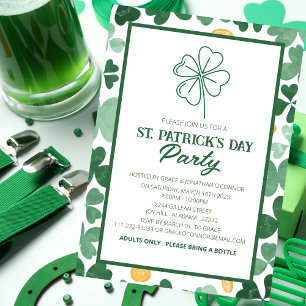 Elegant Green Shamrock St. Patrick's Day Party Invitation