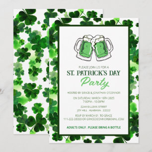 Elegant Green Shamrock St. Patrick's Day Party Invitation