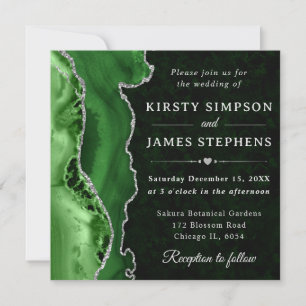 Elegant Green Silver Glitter Agate Wedding Invitation