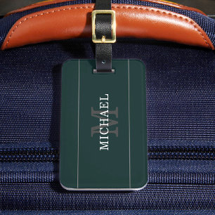 Elegant Green Silver Monogram Personalised Luggage Tag