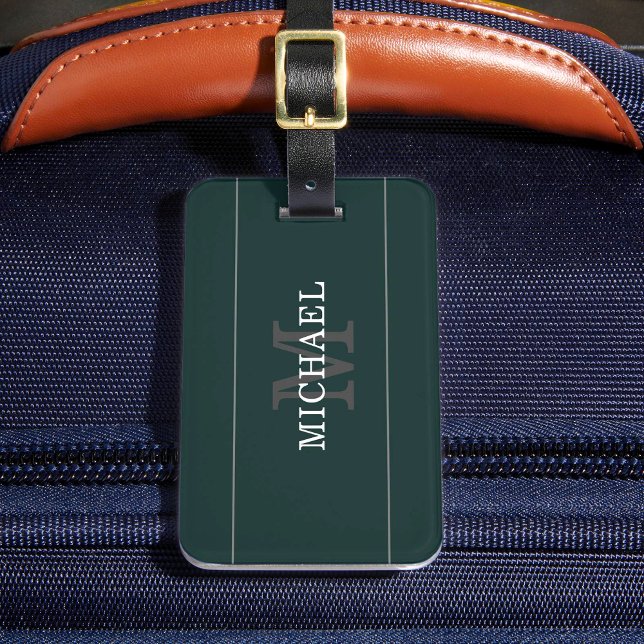 Elegant Green Silver Monogram Personalised Luggage Tag (Creator Uploaded)
