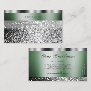 Elegant Green Silver Sparkling Glitter Shimmery Business Card