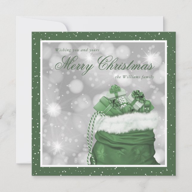 Elegant Green Snow Merry Christmas Holiday Card (Front)