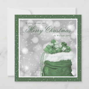 Elegant Green Snow Merry Christmas Holiday Card