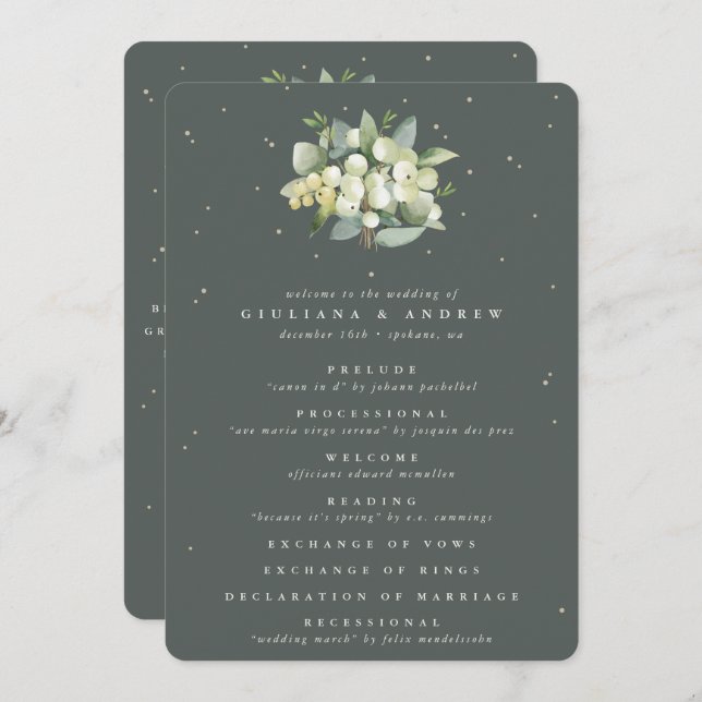 Elegant Green Snowberry+Eucalyptus Bouquet Wedding Program (Front/Back)