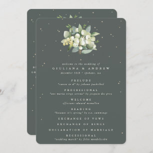 Elegant Green Snowberry+Eucalyptus Bouquet Wedding Program