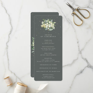 Elegant Green Snowberry+Eucalyptus Bouquet Wedding Program