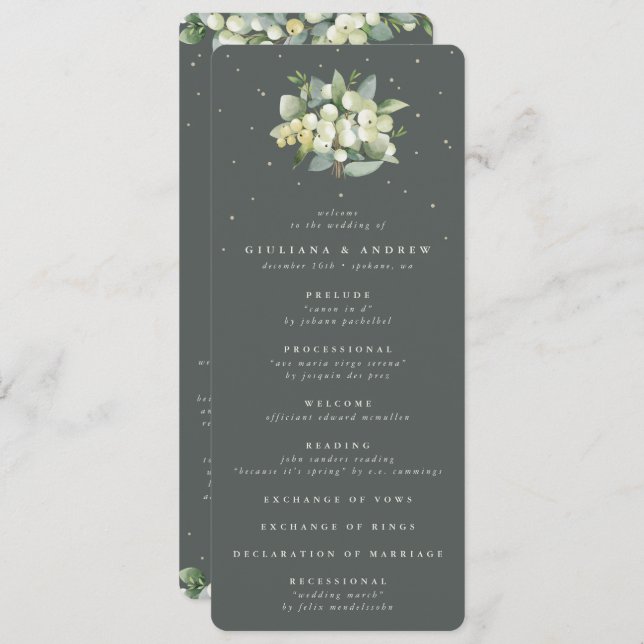 Elegant Green Snowberry+Eucalyptus Bouquet Wedding Program (Front/Back)