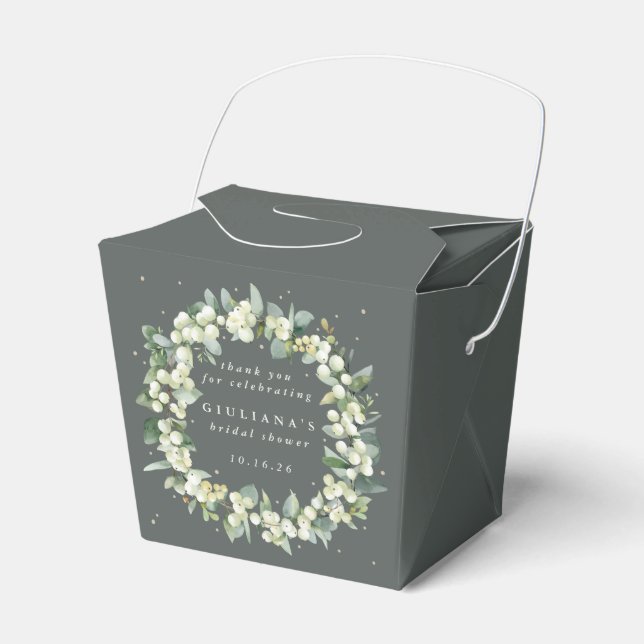 Elegant Green Snowberry+Eucalyptus Bridal Shower Favour Box (Front Side)