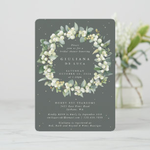 Elegant Green Snowberry+Eucalyptus Bridal Shower Invitation
