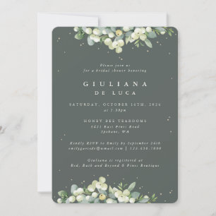 Elegant Green Snowberry+Eucalyptus Bridal Shower Invitation
