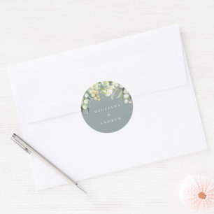 Elegant Green Snowberry+Eucalyptus Wedding Classic Round Sticker