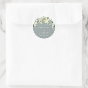 Elegant Green Snowberry+Eucalyptus Wedding Classic Round Sticker