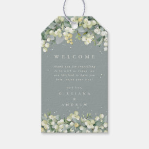 Elegant Green Snowberry+Eucalyptus Wedding Welcome Gift Tags