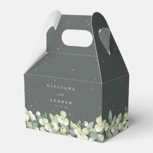Elegant Green Snowberry+Eucalyptus Winter Wedding Favour Box