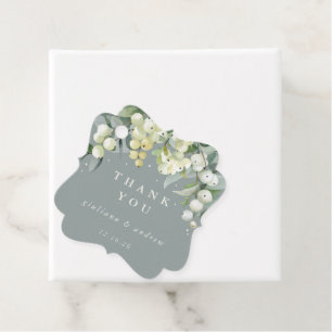 Elegant Green Snowberry+Eucalyptus Winter Wedding Favour Tags