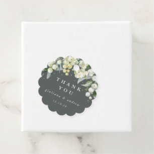 Elegant Green Snowberry+Eucalyptus Winter Wedding Favour Tags