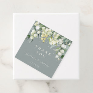 Elegant Green Snowberry+Eucalyptus Winter Wedding Favour Tags