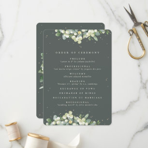 Elegant Green Snowberry+Eucalyptus Winter Wedding Program
