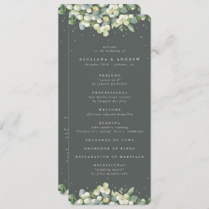 Elegant Green Snowberry+Eucalyptus Winter Wedding Program