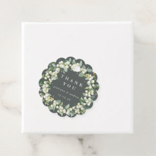 Elegant Green Snowberry+Eucalyptus Wreath Wedding Favour Tags