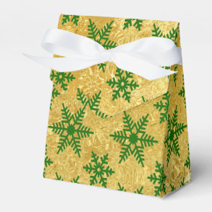 Elegant Green Snowflake on Abstract Gold Christmas Favour Box