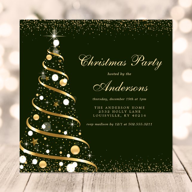 Elegant Green Sparkle Christmas Tree Party Invitation (Creator Uploaded)