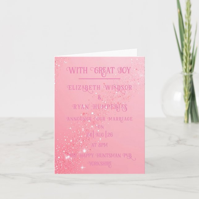 Elegant Green Sparkle Design for Wedding  Announcement (Front)