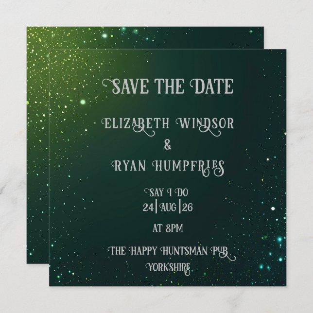 Elegant Green Sparkle Design for Wedding  Save The Date (Front/Back)