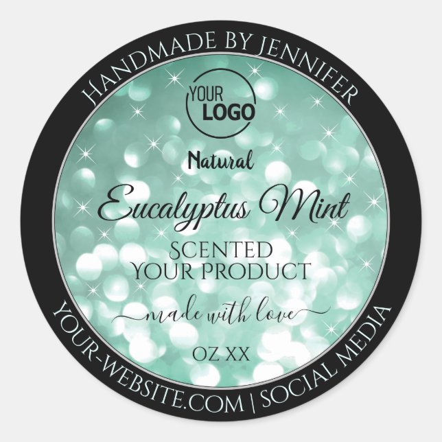 Elegant Green Sparkle Glitter Logo Product Labels (Front)