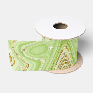 Elegant Green Sparkle Swirls Glitter Sequins Satin Ribbon