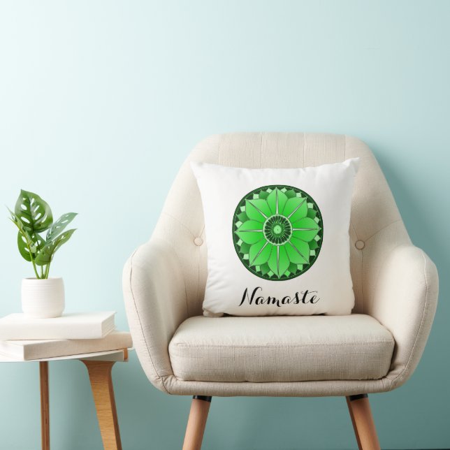 Elegant Green Spiritual Mandala Namaste Cushion (Chair)