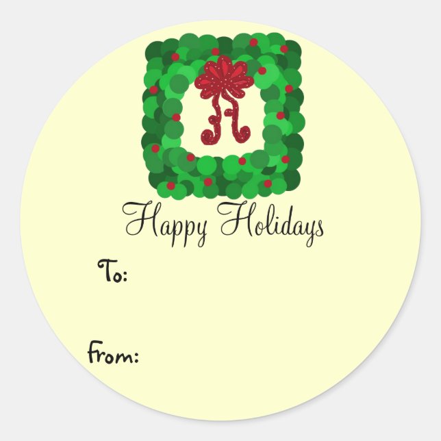 Elegant Green Square Wreath Gift Tag (Front)